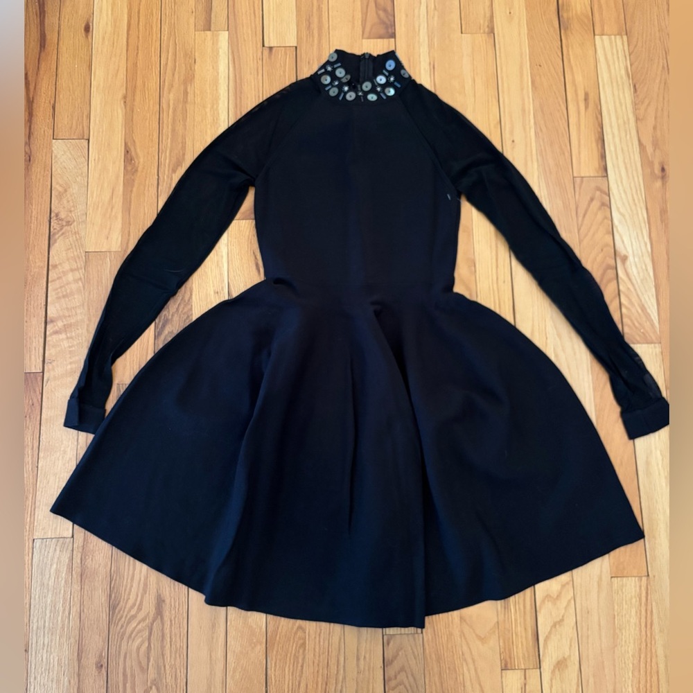 Rachel by Rachel Roy Black Dress. Size S. Sequin Neck detail. Sheer sleeves. New